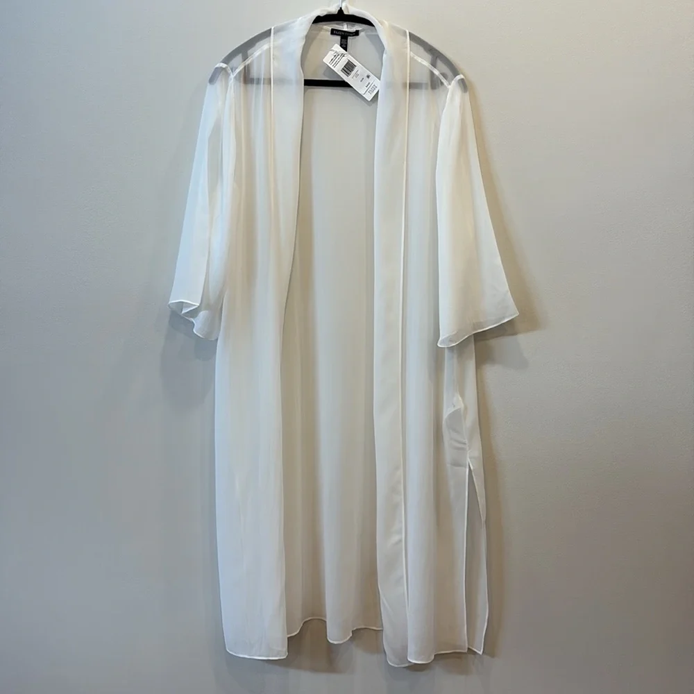 Eileen Fisher Sheer Silk Georgette High Collar Jacket in color Ivory - Picture 8 of 12